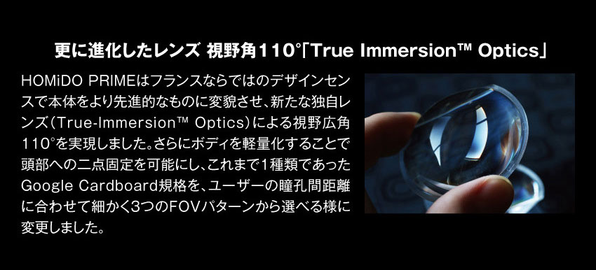 更に進化したレンズ 視野角110°「Tru lmmersionTM Optics」